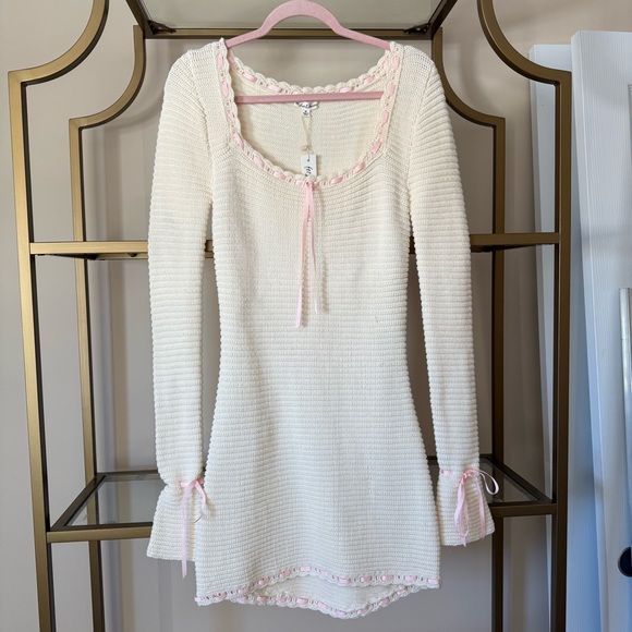 🆕Cream For Love And Lemons Olina Crochet Mini Dress Sz Medium - Picture 4 of 10